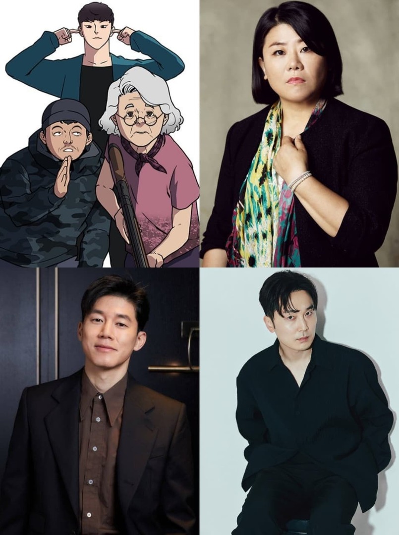 kdrama_menfess's tweet photo. Lee Jungeun, Kim Muyeol, dan Seo Hyunwoo dikabarkan akan membintangi •kdm• Netflix yang diadaptasi dari webtoon Kakao berjudul "Grandma". Drama ini mengisahkan seorang nenek yang mengungkap kematian cucunya hingga berhadapan dengan organisasi kriminal besar. https://t.co/PZmuijcsHc