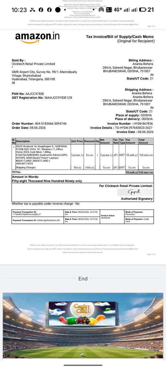 Ananta3853's tweet photo. I'm getting too much harassment by Amazon. Dear all customer don't choose Amazon for shopping. Service not good. I'm sorry to say this because I'm facing problem with defective laptop but now amazon not agree to take return this with full refund, DOA @amazonIN @AmazonHelp @ASUS https://t.co/62c7nsum7J