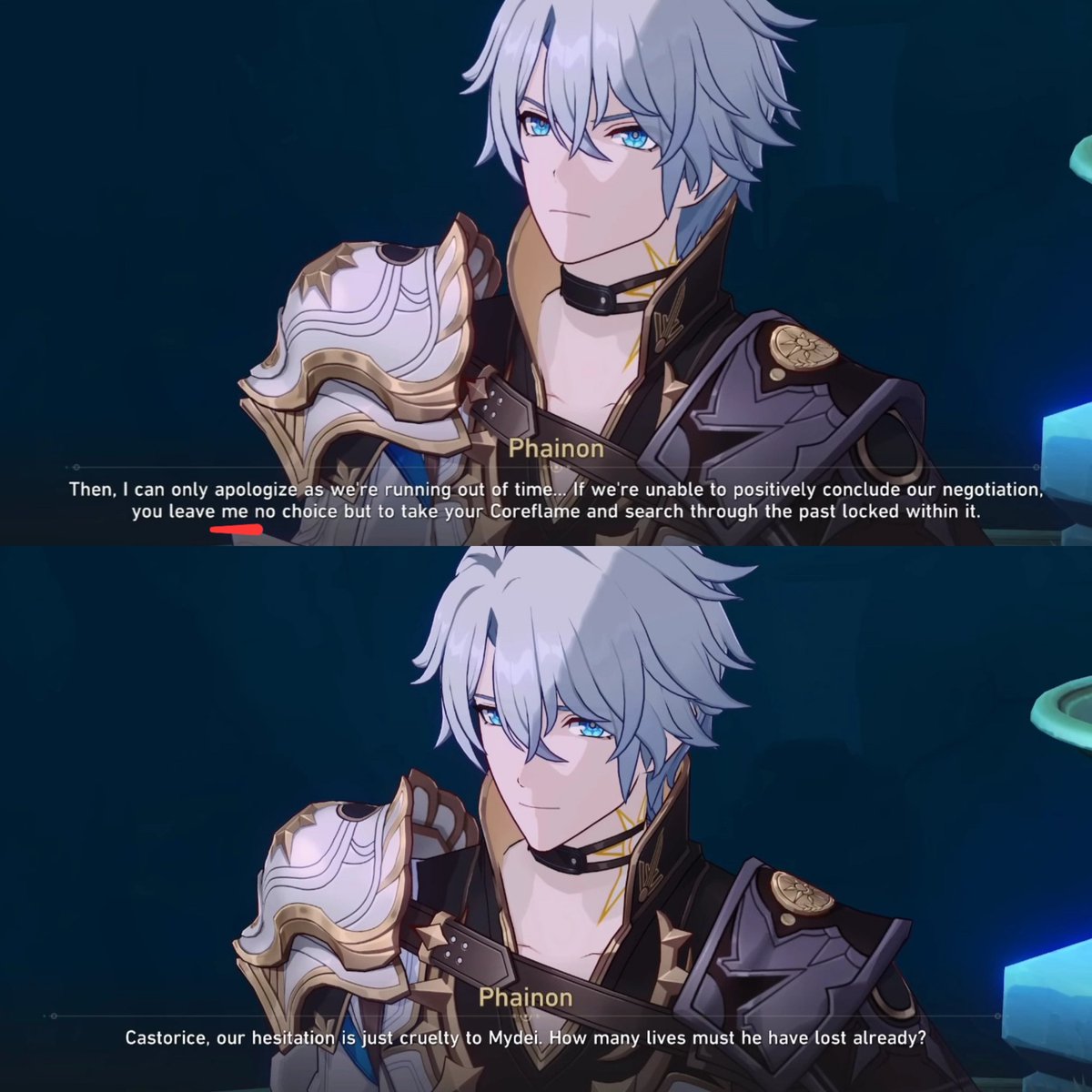 femmemydei's tweet photo. This is Phainon when he was threatening and willing to kill oronyx because he couldn't bear the thought of Mydei getting hurt any longer https://t.co/7vLZzuBZA0