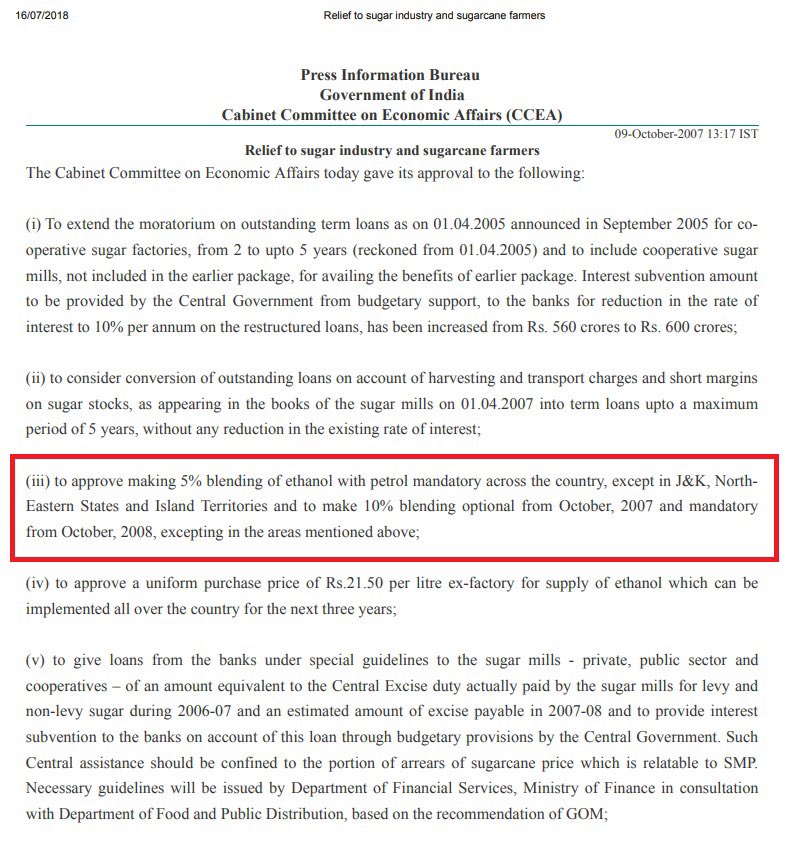 amitmalviya's tweet photo. Facts matter, especially in public debate.

The decision to roll out E10 (10% ethanol blending) was taken by the Cabinet in 2007, with October 2008 set as the target deadline for implementation.

One can debate the pace of execution or acknowledge the significant acceleration achieved in recent years. But the origins and evolution of ethanol blending policy are a matter of public record.

Let’s keep our public discourse objective, fact-driven, and free from selective narratives.