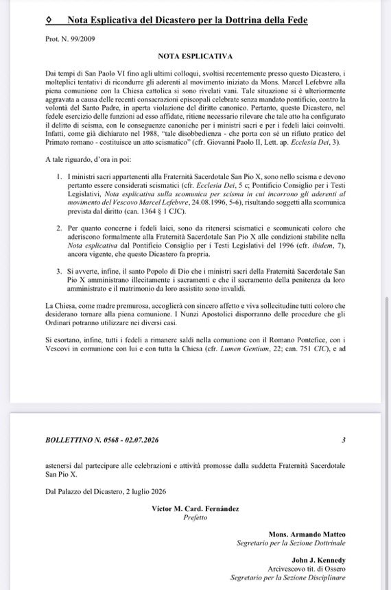 UniCatolicos_es's tweet photo. ‼️‼️ Decreto del Dicasterio para la Doctrina de la Fe sobre la FSSPX:

Los sacerdotes y obispos de la Fraternidad son cismáticos.

Los laicos que se adhieran formalmente a la FSSPX son excomulgados y por lo tanto cismáticos.

Los sacramentos recibidos por la FSSPX son inválidos. https://t.co/TQpgsquj94