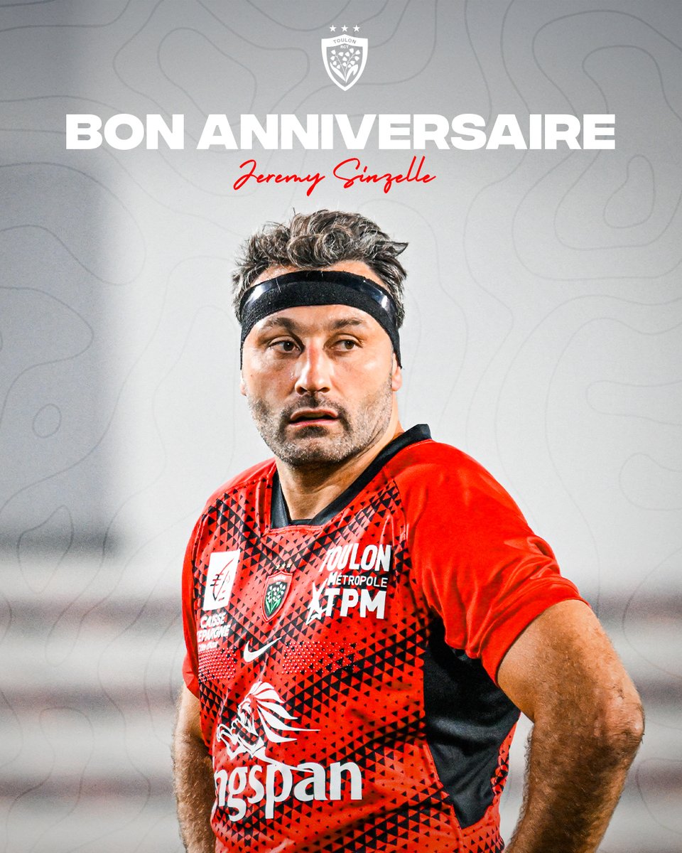 RCTofficiel's tweet photo. 𝗕𝗼𝗻 𝗮𝗻𝗻𝗶𝘃𝗲𝗿𝘀𝗮𝗶𝗿𝗲 à Jérémy Sinzelle 🎉

Notre Toulonnais fête aujourd'hui ses 3️⃣6️⃣ ans 🎂

#ParceQueToulon https://t.co/gNcKB135FR