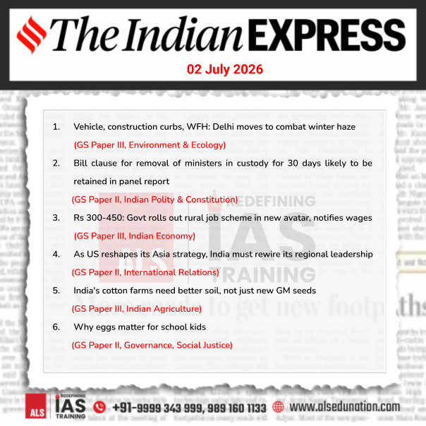 ALS_IAS's tweet photo. The Indian Express- July 02, 2026
#IndianExpress #TheIndianExpress #UPSCNewspaper #CurrentAffairs #DailyCurrentAffairs #UPSCPreparation #IASPreparation #CivilServicesExam #ALSIAS #IAS #UPSC #civilservices #civilservicesexam #UPSCaspirants #NewsAnalysis https://t.co/0FmD3UtVdm