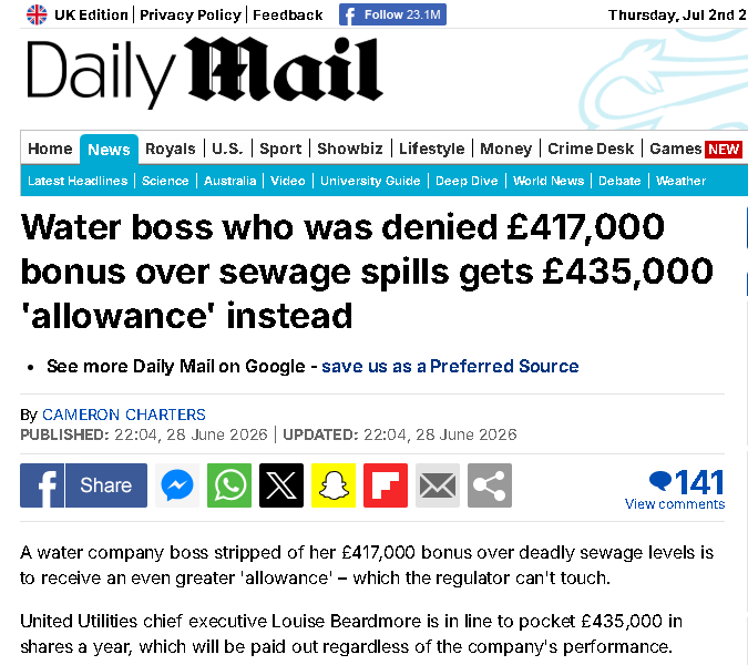 WindrushWasp's tweet photo. The newest regulation cannot even control water bosses bonuses, let alone the privatised gravy train.

There is no way regulation can control private equity running a monopoly.

But Gov is frozen with fear so the public will have to sort this dangerous mess out 

Sign here and share to take the power off the profiteers and throw out the rogue traders.
https://t.co/J5ADoh2hre