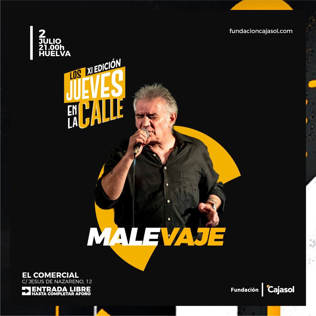 Cajasol's tweet photo. 📍 Hoy, a las 21.00 h, frente a la Sala El Comercial de la Fundación Cajasol en Huelva.

Malevaje inaugura esta noche la XI edición de 'Los Jueves en la Calle' con 'Se acabó la tregua', un espectáculo que reivindica el tango y dialoga con otros lenguajes de la música popular, desde el bolero hasta la canción francesa. Una cita al aire libre con la que arranca el ciclo musical del verano onubense.

📅 21.00 h
📍 C/ Jesús de Nazareno, 12, Huelva
🔖 Entrada libre hasta completar aforo