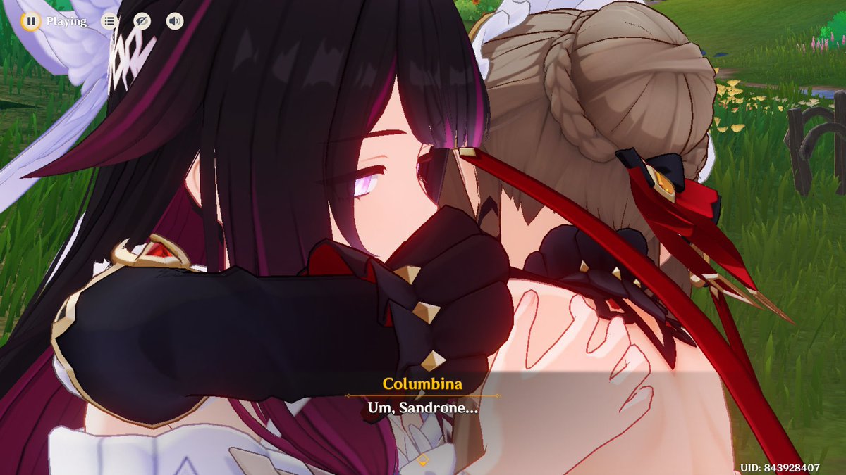 sandbinavia's tweet photo. sandrone died for columbina, got revived and the first thing she thought of was if bina was alive... put off seeing her to find meaning in her own grief and when they finally reunited, she was so relieved she couldn't even bear to let her go... sandbina the peak yuri that you are https://t.co/UU5ZSUCJLi
