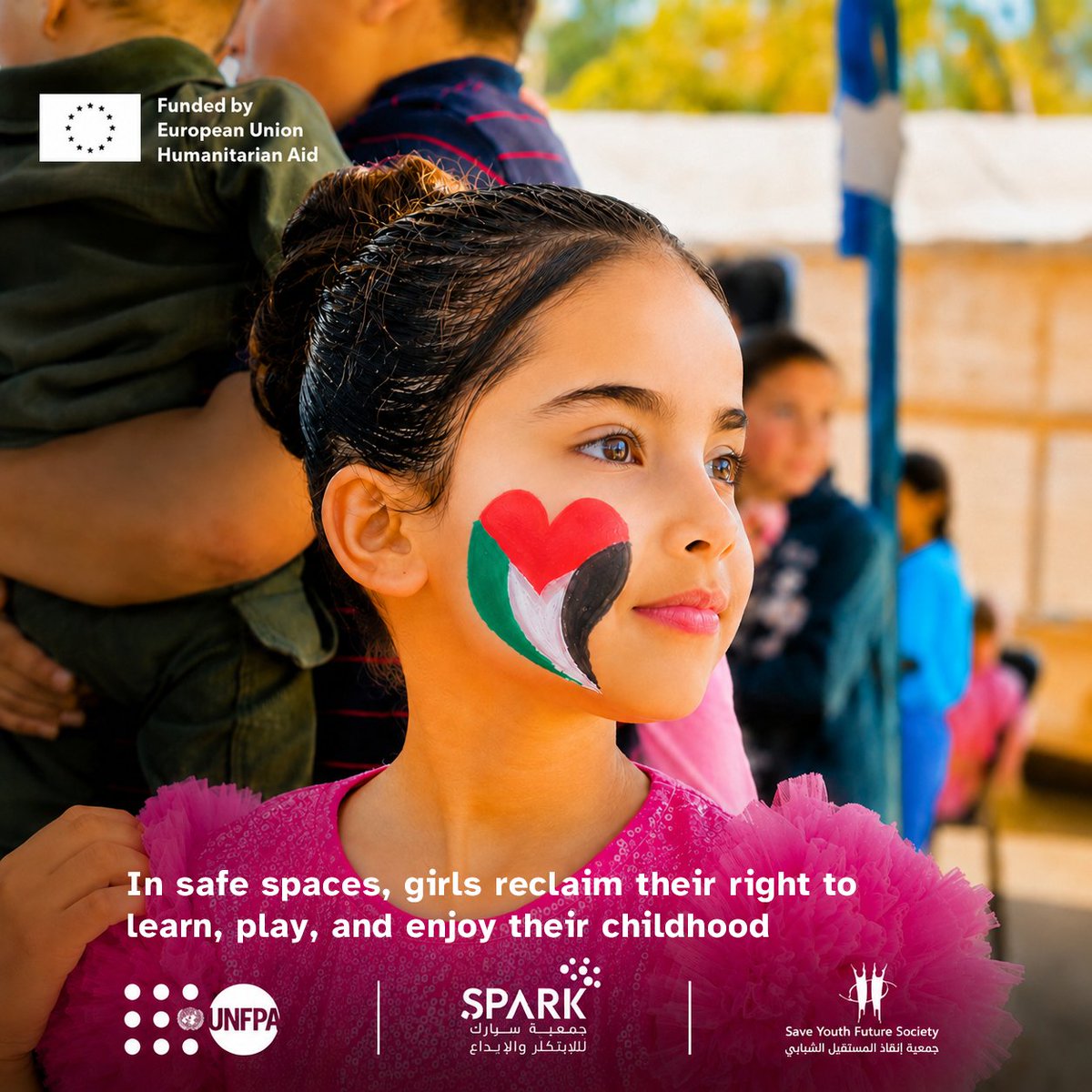 UNFPAPalestine's tweet photo. Adolescent girls in Gaza need safe spaces to access support, information and protection.

With support from @ECHO_MiddleEast, @syfspal and @spark_gaza, in partnership with @UNFPA, girls can build confidence, strengthen resilience and feel supported.💙

#girlpower https://t.co/8QVNYlTBCL