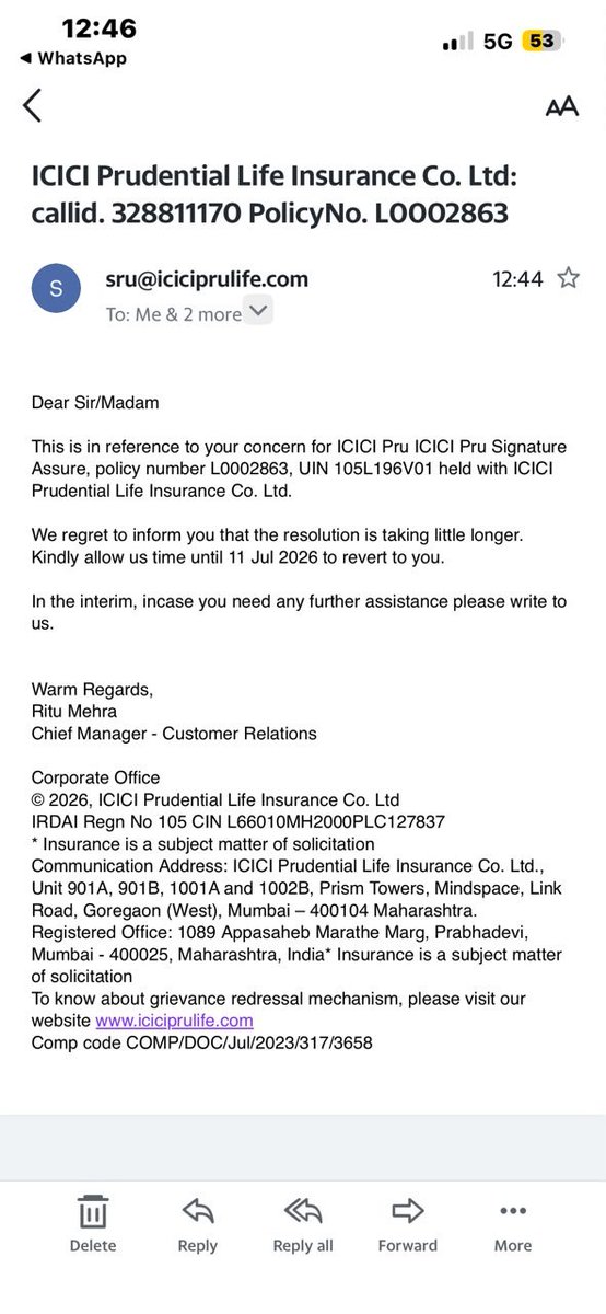 Ishali16's tweet photo. @ICICIPruLife @ICICIPruLife I got call around 11am from ur team to inform me that policy is cancelled and we  initiated the refund nd I will get the mail also for the same confirmation. After  half hr I get this mail What exactly you guys want to say… why don’t you give written confirmation. https://t.co/qVmwi3gOEp