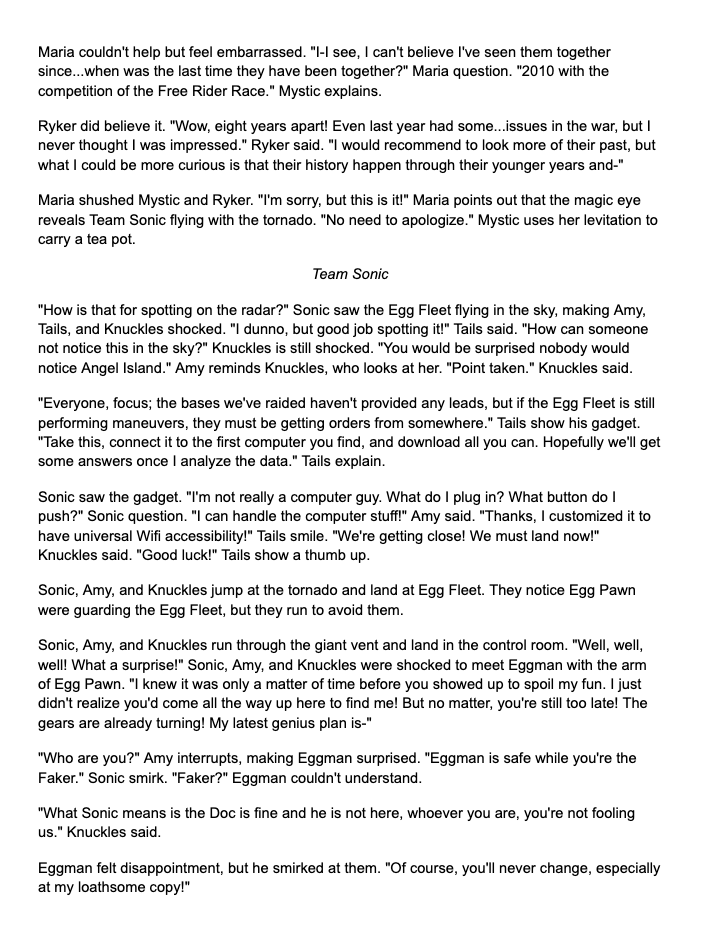 Writer_235's tweet photo. Sonic IDW: Awaken Time.

Chapter 7: The Reveal.

Summary: Team Sonic finds out the truth in Egg Fleet, while Maria Robotnik and the Spirit-Time siblings discover more in the action.

#SonicIDW #TeamSonic #AdventureStory https://t.co/JwzQjaOO7T