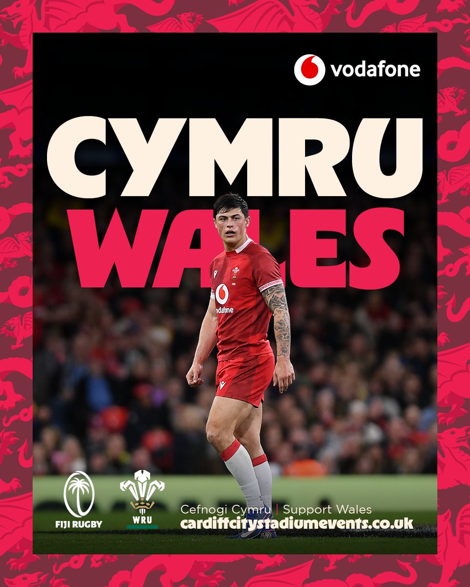 WelshRugbyUnion's tweet photo. 🚨 𝗧î𝗺 𝗖𝘆𝗺𝗿𝘂 🏴󠁧󠁢󠁷󠁬󠁳󠁿

Here is your Wales 23 to face Fiji in our Nations Championship opener at Cardiff City Stadium on Saturday afternoon, 14:10 KO! 🔥💪

🎟 https://t.co/074ydhdCbR

#CymruAmByth https://t.co/cetHjuVrGG