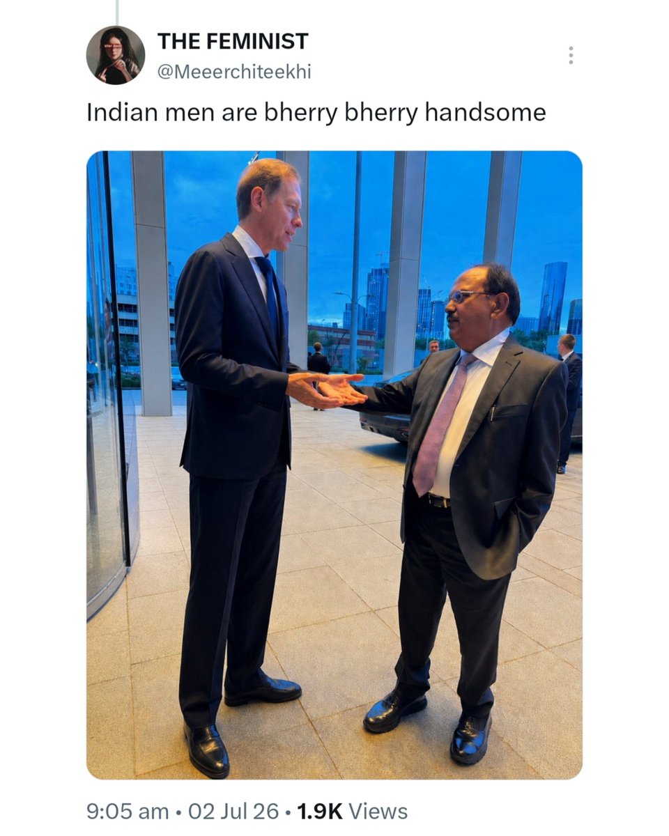 venom1s's tweet photo. Ajit Doval sir is literally the man who has kept India safe for decades. A spy legend, master strategist, and the reason millions sleep peacefully at night.

Still, feminist girls are mocking him.

If she wanted to do gender wars, she could've used any other pic. But she literally chose one of the most respected Indian legends.