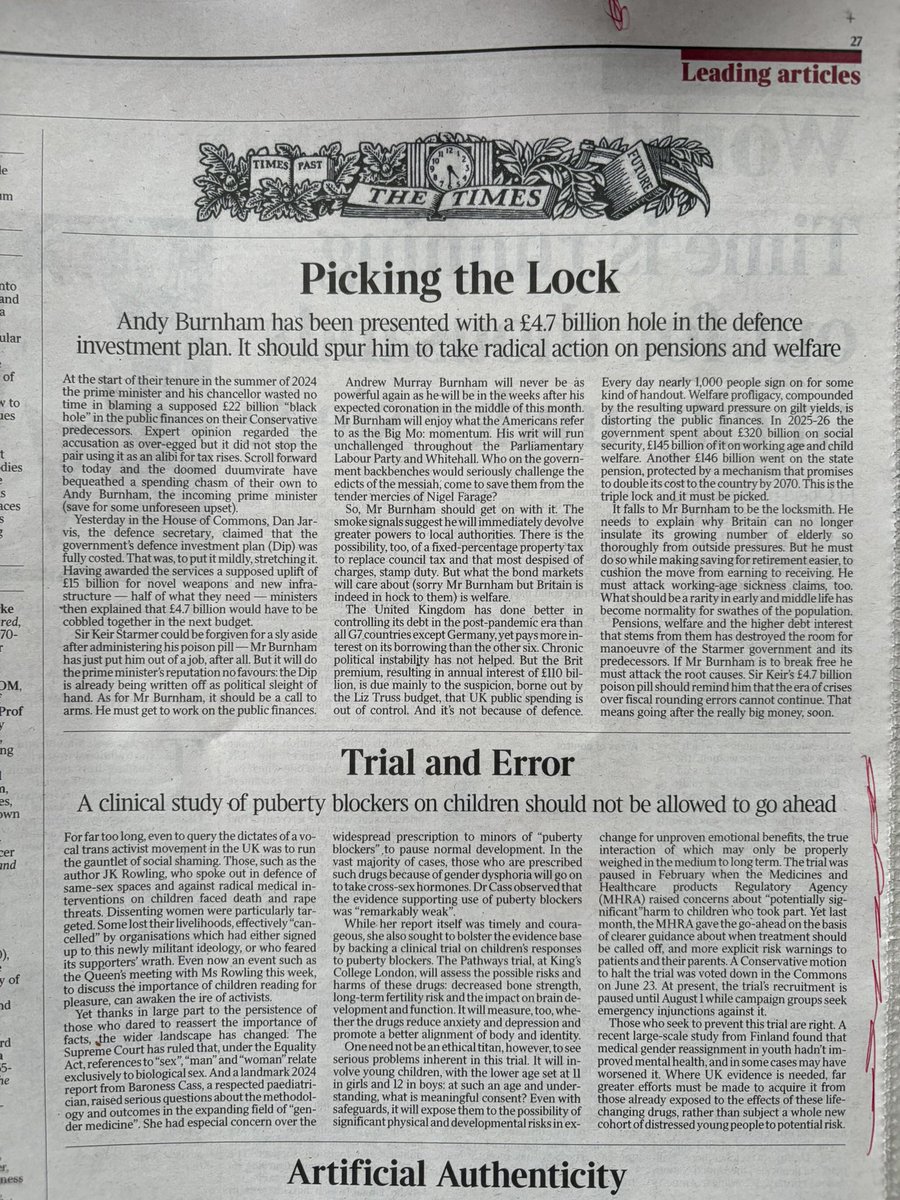 carolinefff's tweet photo. The Times has come out against the Puberty Blockers Trial. As a nation we should not have our NHS experiment on our own children - please write to your MP! https://t.co/H5WGjuK430