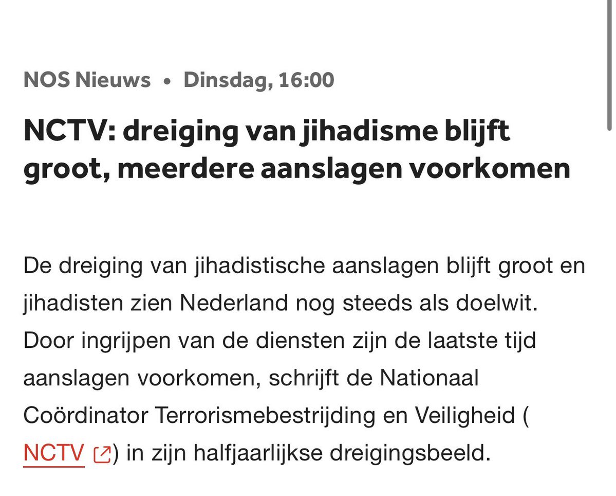 EWagensveld's tweet photo. Morgen ook in uw straat, wijk, dorp of stad een islamitische terrorist in het AZC, dat @MinisterAenM desnooods met dwang in uw gemeente wil plaatsen?
#Apeldoorn #Loosdrecht #Engelen #Didam #Uithoorn . . .
"Het heeft tot nu toe niet geleid tot aanslagen, omdat plannen daarvoor door de inlichtingendiensten zouden zijn verijdeld. Zo zijn, volgens de diensten, onder meer in een azc in Dronten en een azc in Vlissingen mensen aangehouden op verdenking van het voorbereiden van een terroristische aanslag"
Je zou denken dat de overheid alles doet om ons tegen gevaren te beschermen, daaraan mag je ernstig twijfelen als ondanks alle gebeurtenissen van de laatste jaren de grenzen wagenwijd open blijven staan.
https://t.co/oJH8hC3kJI