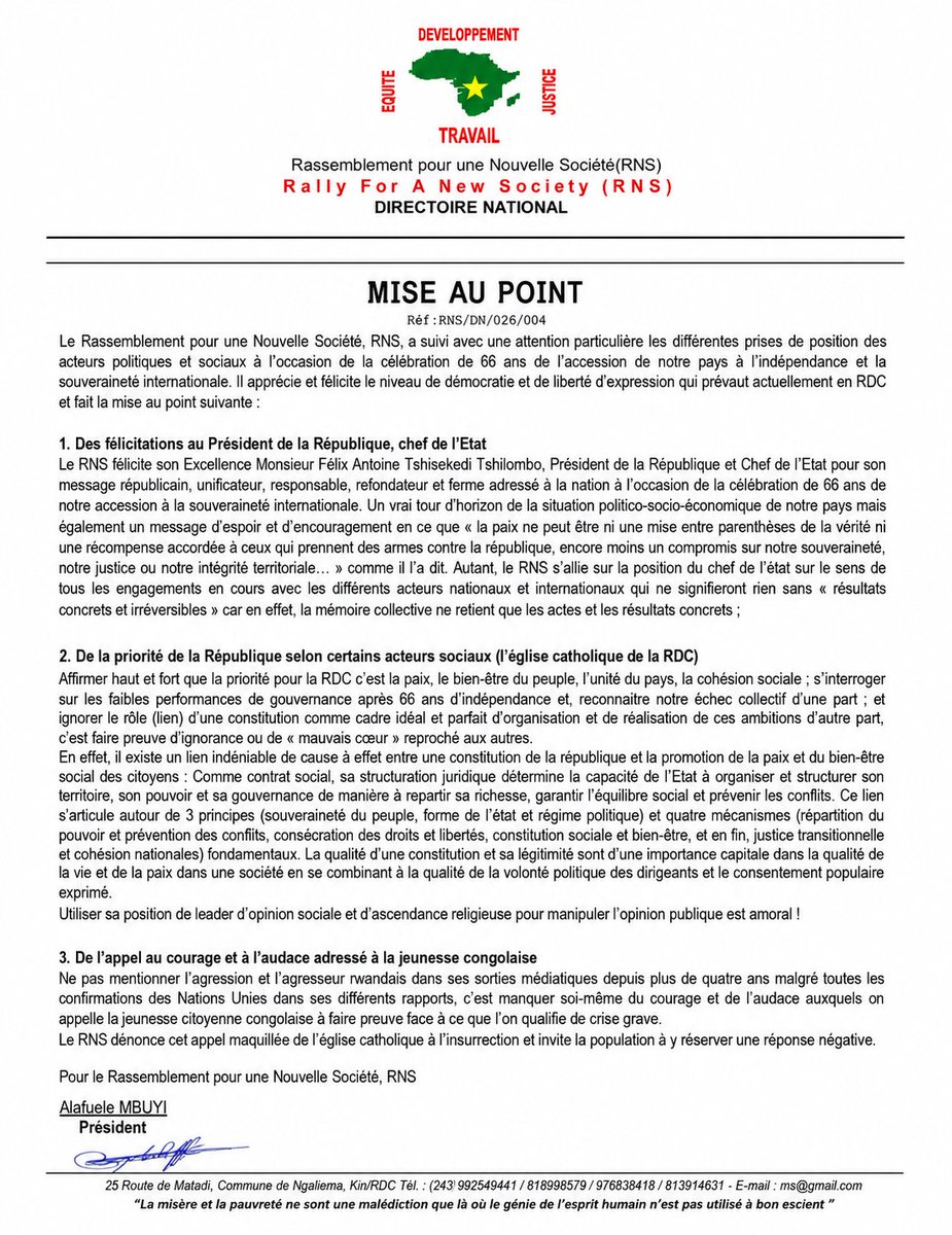OfficielRns's tweet photo. Le RNS, a suivi avec une attention particulière les différentes prises de position des acteurs politiques et sociaux à l’occasion de la célébration de 66 ans de l’accession de notre pays là l’indépendance et la souveraineté internationale. https://t.co/9nLaDWDw2E