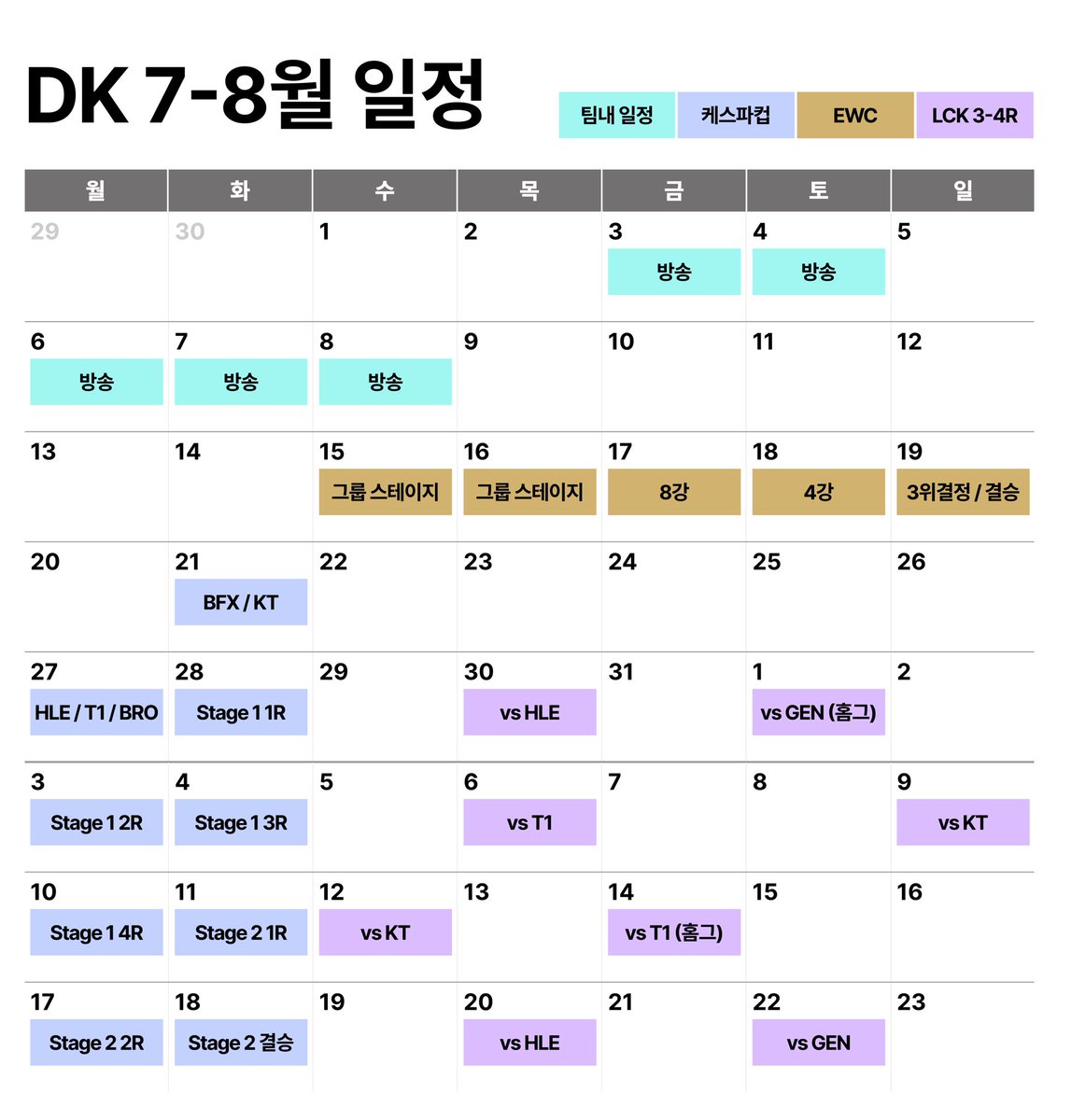 c4r3e2's tweet photo. 7-8월 디플러스기아 일정 정리해봤습니다…
케스파컵 일정은 자세히 안 떠서 제가 대충 작성했는데, 추가사항 있으면 업데이트할게요 ◠ ◠ 

#DKWIN https://t.co/CB4ULrLU9F