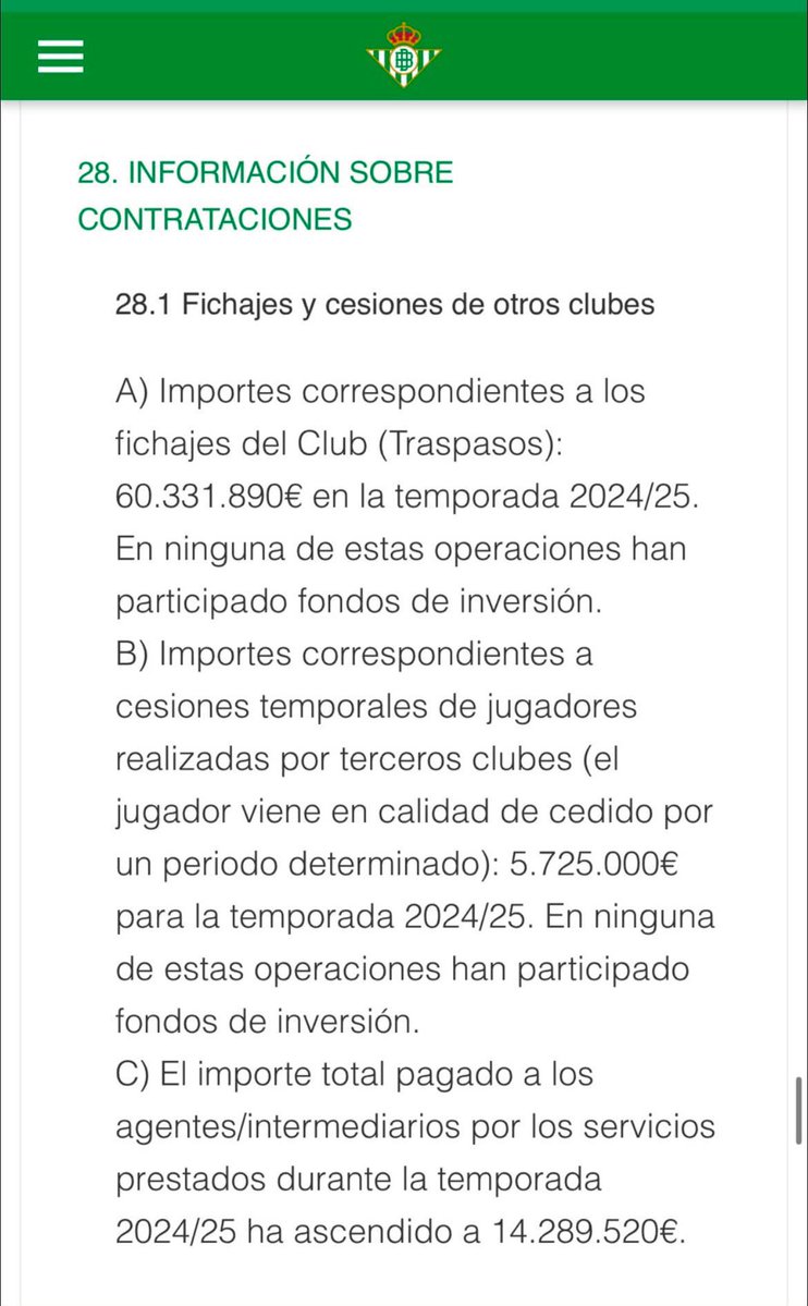 TinteroVB's tweet photo. 🟩 Volviendo a lo que hablamos de que había que darle una vuelta al modelo del Real Betis, muchos me decíais “No, es que el modelo del Betis funciona perfectamente” Habrá partes que sí, pero otras…como que no.

👉🏻 De cada 60 kilos en fichajes…15 MILLONES EN COMISIONES  A AGENTES E INTERMEDIARIOS

Y esto no es opinión, estos son datos del club que puede consultar todo el que guste en este enlace (Apartado E)

👉🏻 https://t.co/KkysKxGo1Q