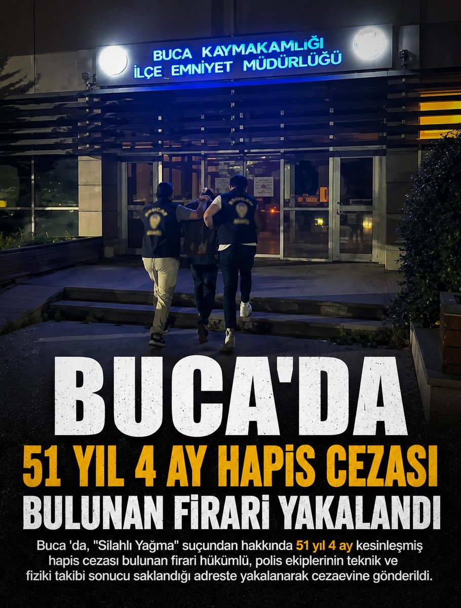 GundemBuca's tweet photo. Buca ‘da 51 Yıl 4 Ay Hapis Cezası Bulunan Firari Yakalandı

Buca 'da "Silahlı Yağma" suçundan hakkında 51 yıl 4 ay kesinleşmiş hapis cezası bulunan firari hükümlü, polis ekiplerinin teknik ve fiziki takibi sonucu saklandığı adreste yakalanarak cezaevine gönderildi.

#buca #bucahaberleri #emniyet #gündem #izmir #polis 

Haberin Detayı İçin
https://t.co/btslMltgYb