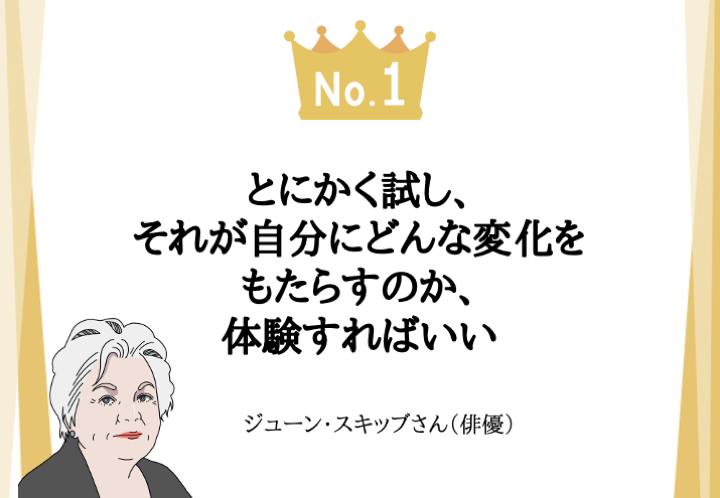 meigen_gp's tweet photo. 【名言】6月の伝え方ベスト第1位

いくつになっても
新しい挑戦をして、
成長しつづけたい。

そんな多くの人の願いを
そのまま形にしたような人がいます。

９３歳で、映画の初主演に挑戦した
俳優のジューン・スキッブさんです。
６月現在、９６歳。

人生についてのメッセージを問われ、
このように話していました。

「とにかく試し、
それが自分にどんな変化をもたらすのか、
体験すればいい」

このコトバを見たとき、
すごく新鮮だなと思ったんです。

「とにかく試してみたら良い」
じゃなくて

「自分にどんな変化をもたらすのか、
体験すればいい」
という伝え方。

まず、「とにかく試せ」
というアドバイス自体は
多くの先人が言ってきたコトバだし、
たしかに正しい。

でも、その言い方だけだと
試して、失敗したらどうしよう、とか
ちょっと、ひるんでしまうんですよね。

それに対して、彼女は
「自分にどんな変化をもたらすのか、
体験すればいい」
と表現するのです。

まるで実験室みたいな感じ。
「どういうふうに変わるか実験してみよう」
という感じなら、
ハードルをさらっと越えられる気がするし、
たとえ予想しなかった結果になったとしても、

「ああ、そういうふうに変わるんだ」
と、ちょっと俯瞰してみることができる。

この考え方、とっても新鮮で、
人生を前に進めてくれそうな
コトバだと思いました！

出典：VOGUE JAPAN