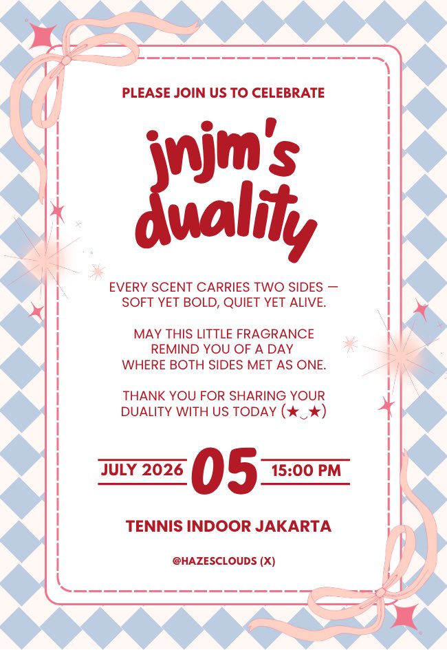hazesclouds's tweet photo. 2026 NCT JNJM FANMEETING TOUR
DUALITY in JAKARTA

yeay akhirnya gw bisa jadiin nih freebies mini perfume after 2 minggu kerjaan berlalu lalang 🥰

nnt sistemnya siapa yg lucky papasan sm gw, bakal lgsg gw kasih. tapi yg pasti harus cinta mati sama JNJM yhh!! see you di DAY 2!!💗 https://t.co/57QxpA4KV2