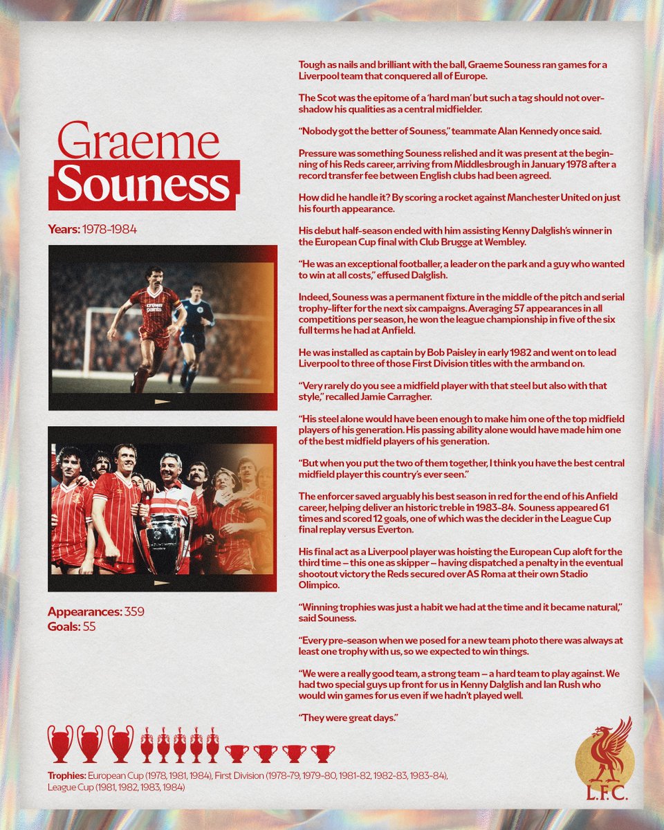 LFC's tweet photo. Liverpool's Greatest - No.6: Graeme Souness 👊