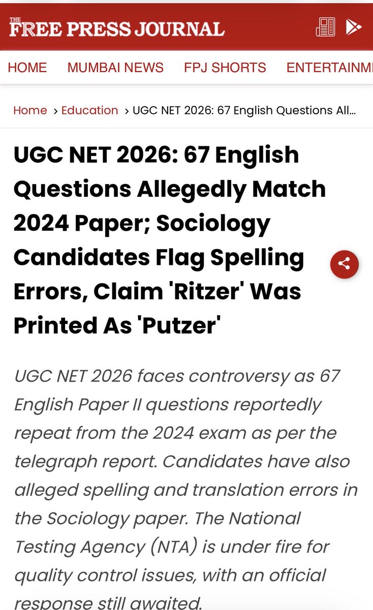 ant_taraa's tweet photo. News media reports from today Part 2. @NTA_Exams @ugc_india @EduMinOfIndia https://t.co/Fi8YDiJy3M
