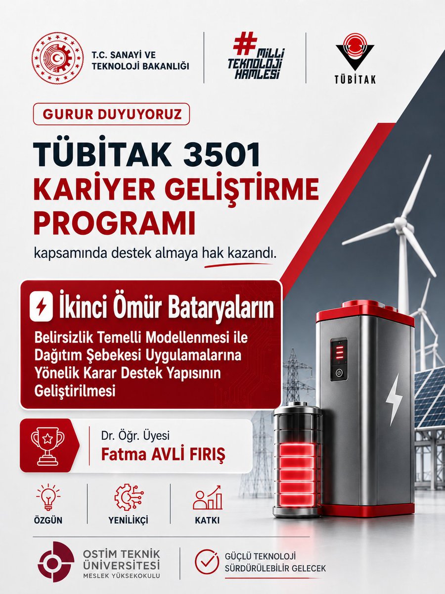 ostimtech_myo's tweet photo. 🎉 TÜBİTAK 3501 Kariyer Geliştirme Programı Desteği Üniversitemize Hayırlı Olsun!

OSTİM Teknik Üniversitesi Meslek Yüksekokulu Elektrik ve Enerji Bölümü Öğretim Üyesi Dr. Öğr. Üyesi Fatma Avli Fırış'ın yürütücülüğünü üstlendiği https://t.co/0KAfn9YvFa