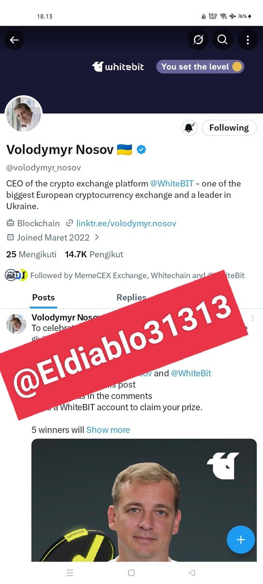 Eldiablo31313's tweet photo. @volodymyr_nosov @WhiteBit Absolutely Done ✅
@Sijad804 
@uchecal50 

#WhiteBIT #WBT #WBTcoin #Mica #crypto https://t.co/eWKFQIwb8k