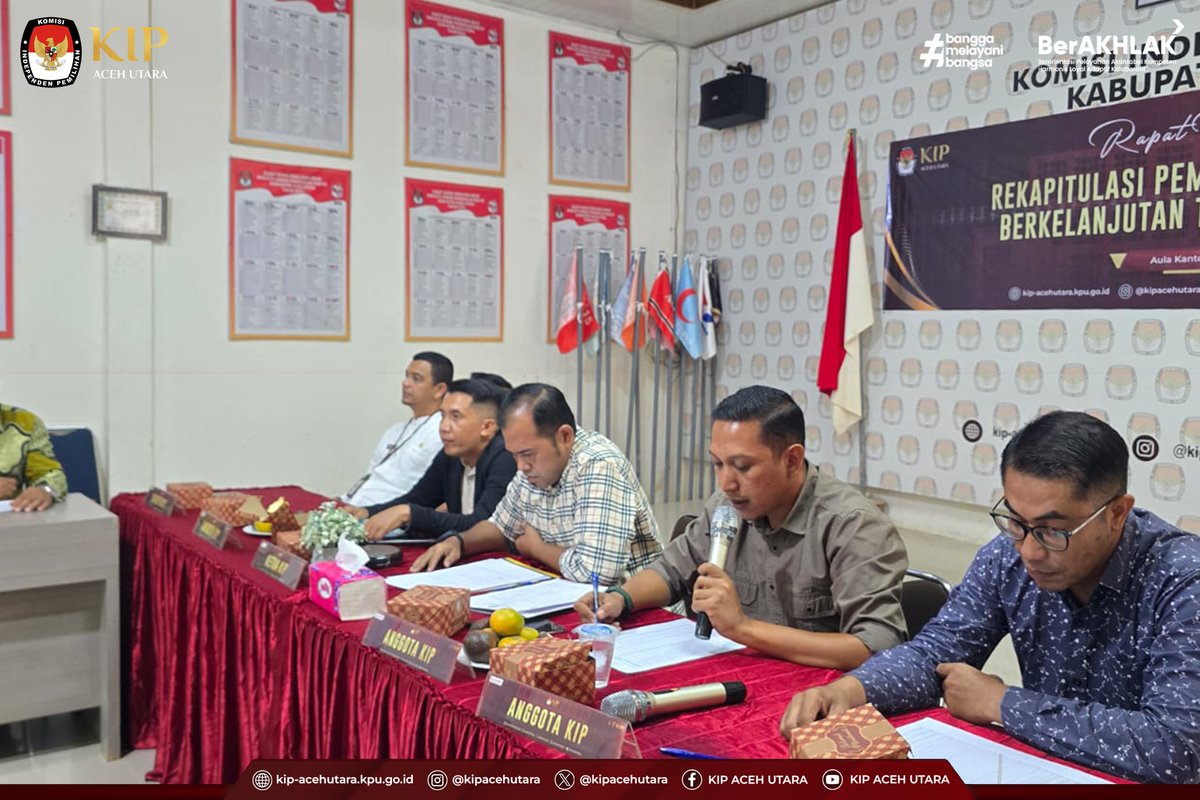 kipacehutara's tweet photo. #TemanPemilih Aceh Utara – Komisi Independen Pemilihan (KIP) Kabupaten Aceh Utara melaksanakan Rapat Pleno Terbuka Rekapitulasi Pemutakhiran Data Pemilih Berkelanjutan (PDPB) Triwulan II Tahun 2026 pada Kamis, 02 Juli 2026. https://t.co/y2QB4560jo