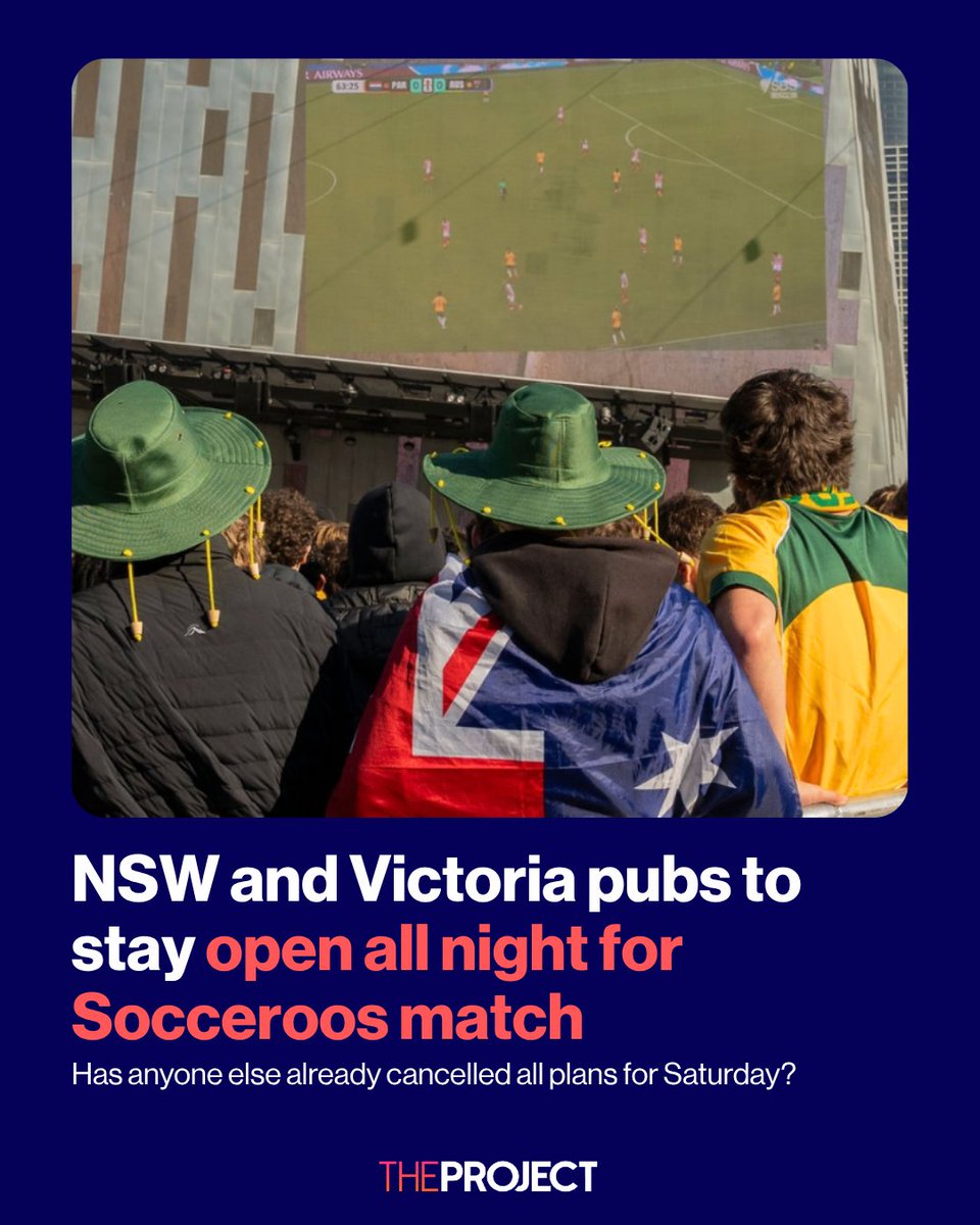 theprojecttv's tweet photo. Pubs across NSW and Victoria will be allowed to stay open overnight so fans can watch the Socceroos’ huge World Cup clash with Egypt.

The 4am knockout match has sparked special trading arrangements in both states, with venues able to keep the beers flowing as Australia fights for a spot in the quarter finals.