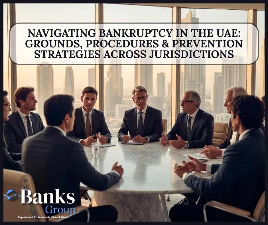 BanksLegalNews's tweet photo. Navigating bankruptcy in the UAE demands mastering its distinct frameworks: Mainland’s flexible preventive settlements alongside ADGM and DIFC’s modern rescue tools. Proactive monitoring, early restructuring, and expert guidance can preserve value and steer businesses away from liquidation toward sustainable recovery.

Contact Banks Group today for expert guidance on UAE bankruptcy, restructuring, and prevention strategies across Mainland, ADGM, and DIFC.
Email: admin@bankslegal.com | WhatsApp: +971 52 648 3727

#BanksGroup #Insolvency #BusinessRescue #CorporateRestructuring #UAEFinance
