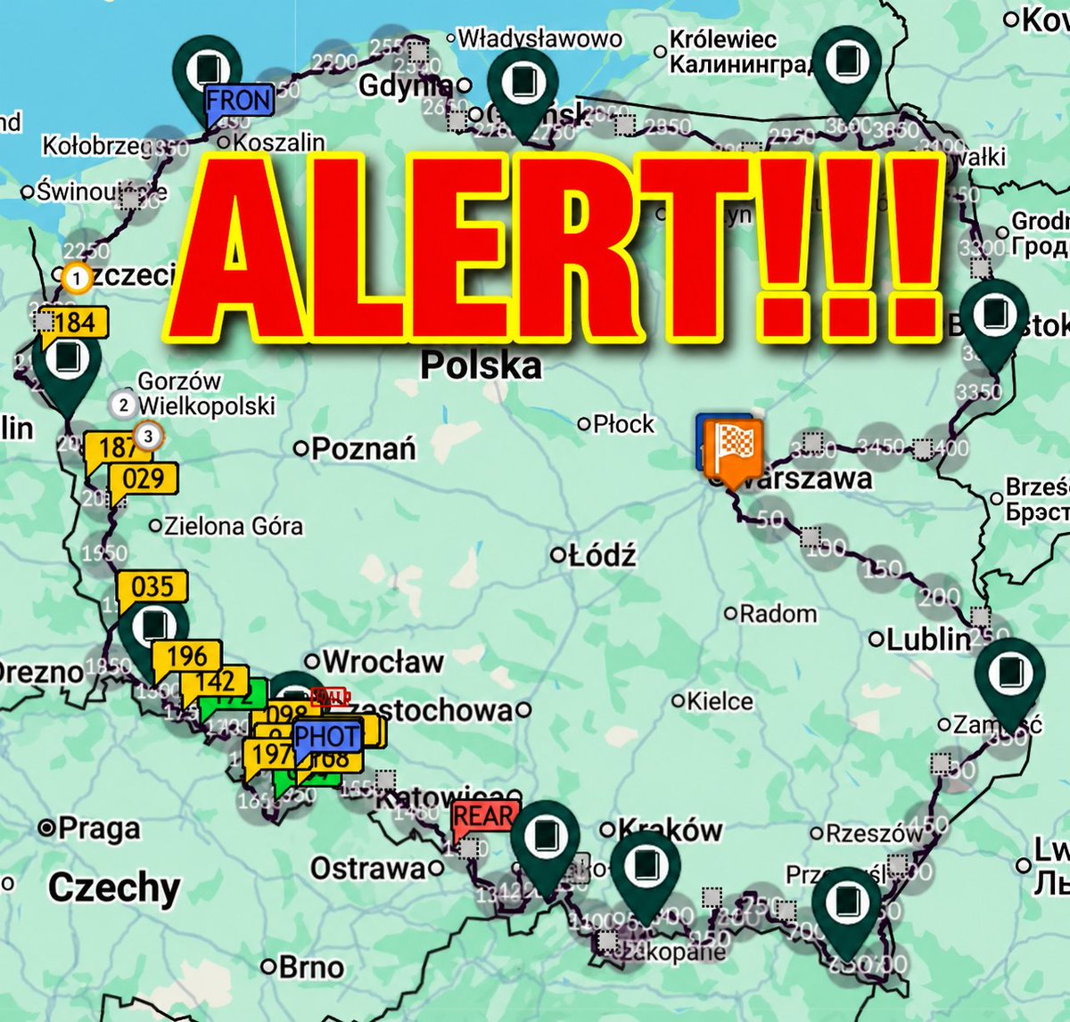 racearoundpl's tweet photo. 📷 FAN ALERT DLA POLSKI 📷
Nad krajem przetacza się właśnie intensywna fala ultrakolarek i ultrakolarzy Race Around Poland. Zjawisko ma charakter całodobowy, a jego największe natężenie obserwowane jest szczególnie w pobliżu granic kraju, na trasie liczącej 3600 kilometrów. https://t.co/FRQ9MehOxv