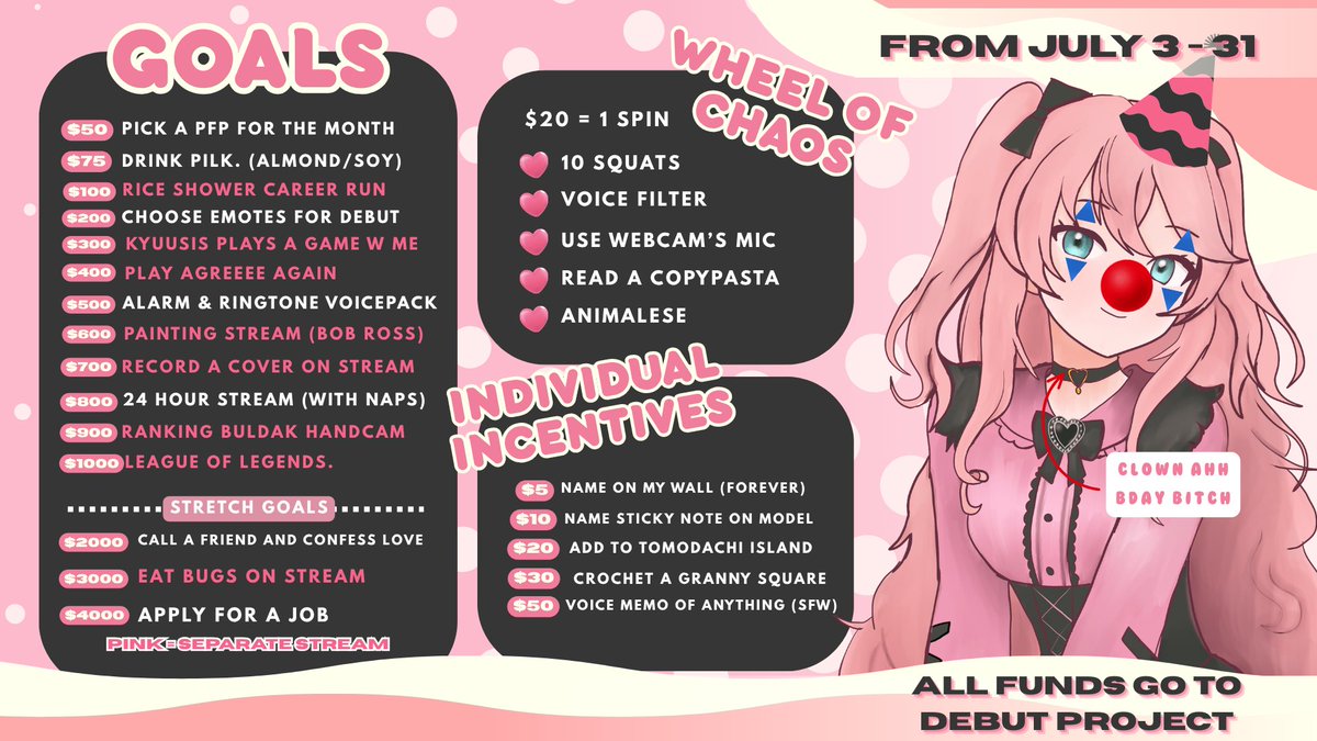 KyuuKurarinVT's tweet photo. ⋆˚࿔ Kyuurarin's Birthday Donothon 𝜗𝜚˚⋆

july is my birthmonth! your girlfailure wishes to celebrate with kyuuties~! i kidnapped a bunch of friends for collabs and have a lot of dumb ideas for the month! check it out below!

birthday greeting board: https://t.co/ke0OxzD6ui https://t.co/YJl81ioM4C