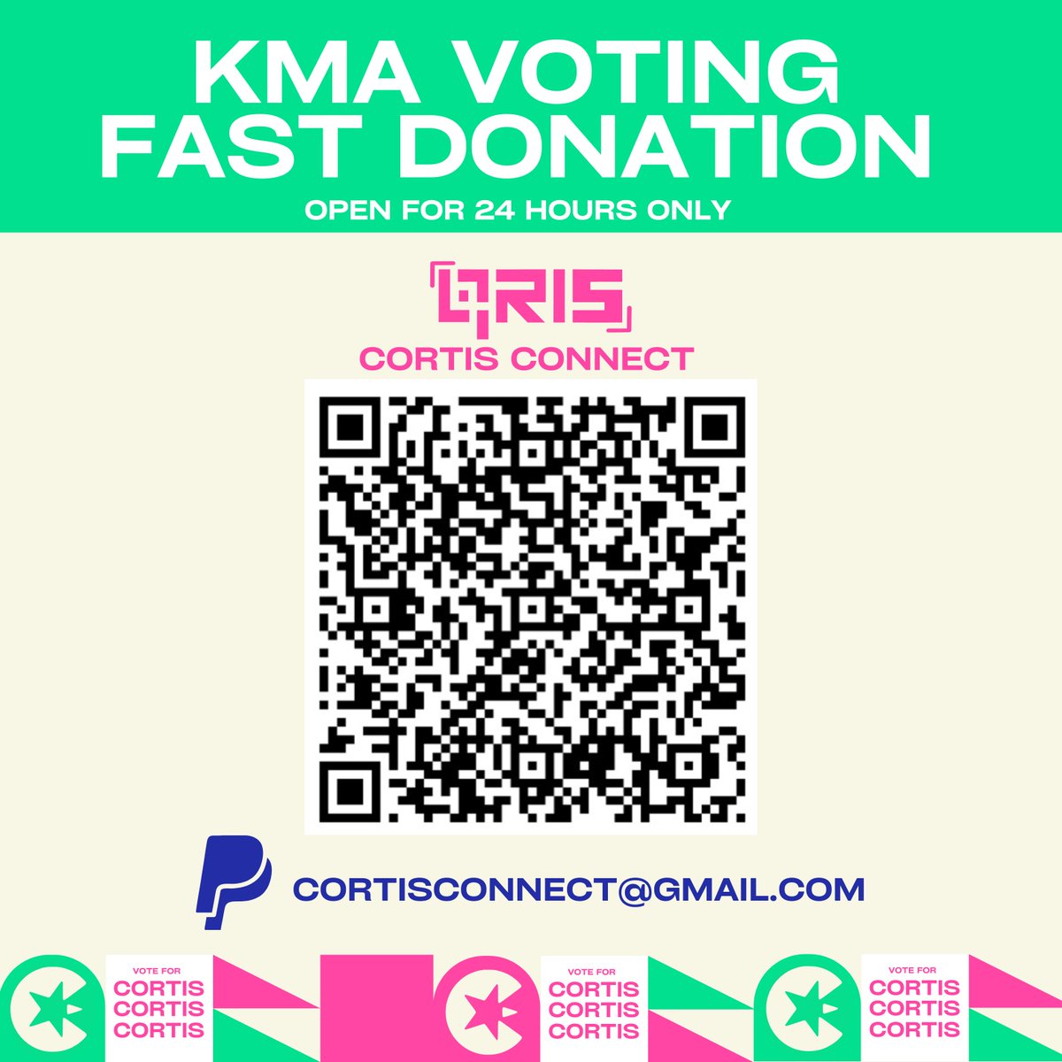 cortisconnect's tweet photo. 🚨 CORTIS KMA VOTING DONATION — 24 HOURS ONLY! 🚨

Let's push CORTIS to #1! 🏆

Every donation goes directly toward KMA voting to increase our daily drop and strengthen our voting power.

🔗 Donate: https://t.co/mWpTK62pLV

📊 Donation Tracker: https://t.co/sS05VHXA1G

Every donation matters. Every vote counts. Let's make CORTIS #1! 

#CORTIS #KMA #VoteForCORTIS