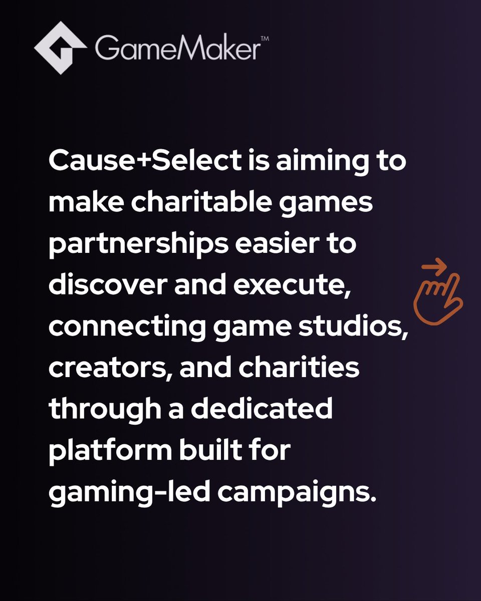 GameMakerEngine's tweet photo. Finding the right charity partner shouldn't be hard.
Cause+Select makes it easy for game studios and creators to connect with charities that share their vision.

Read more 👇 
🔗 https://t.co/TiALjg0LwQ https://t.co/rvq4Qj6cdI