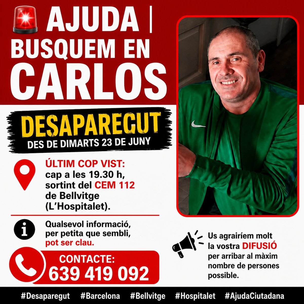 lhdigitalh's tweet photo. #SuccessoLH Els @mossos  fan un crida per localitzar un home desaparegut a Bellvitge

▶️El darrer cop que el van veure va ser el 23 de Juny al voltant del CEM 112

https://t.co/i0jTkmdyDd https://t.co/GjstnQx4dB