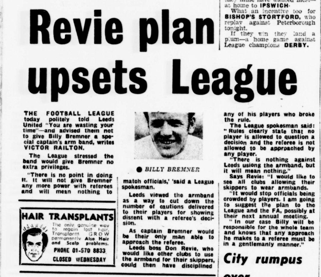 leeds_snippets's tweet photo. 1972 Leeds United are told Billy Bremner shouldn’t wear a captains armband as it would give him no extra privileges. https://t.co/nKIcSiPYOH