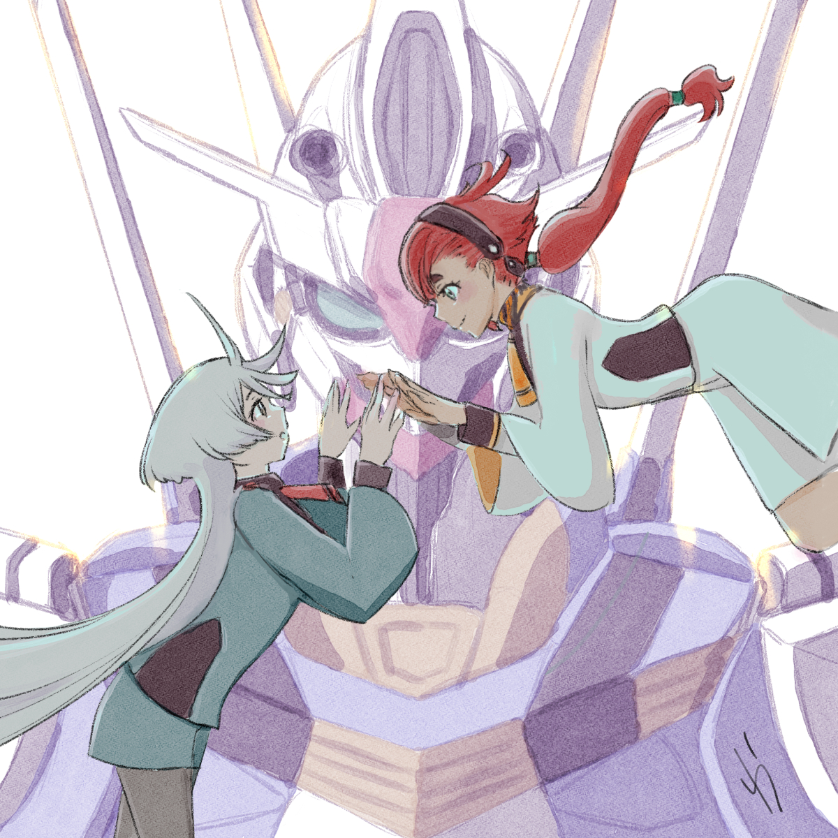 ミオリネ・レンブラン ,スレッタ・マーキュリー 「#水星の魔女 完結3周年おめでとうございます そしてメカぐるみ漫画も同じ日に最終」|坂井わうのイラスト