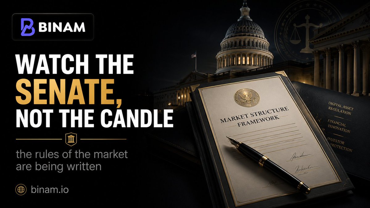 binamtrading's tweet photo. Everyone's watching the price. Almost no one's watching the Senate.

Lawmakers are advancing crypto market-structure legislation — the rules that will define how exchanges, tokens, and ETFs actually operate.

Prices move every day. The framework a market is built on moves once in a generation. This looks like one of those times.