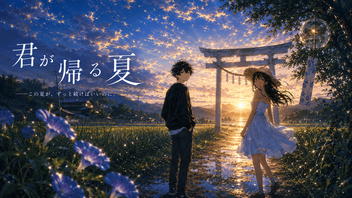 uzuappjp's tweet photo. 🌀ストーリープレイング新作🌀
『君が帰る夏』
作者：ぬぬ
人数：2人
時間：120分
料金：350コイン(500円)/人
セール：8/2まで280コイン(400円)/人

夏休み。
祖母の住む田舎町で、少年はひとりの少女と出会う。

田んぼ道と蝉の声に包まれた、ひと夏の物語。

#君が帰る夏 https://t.co/9uANJyKOgS