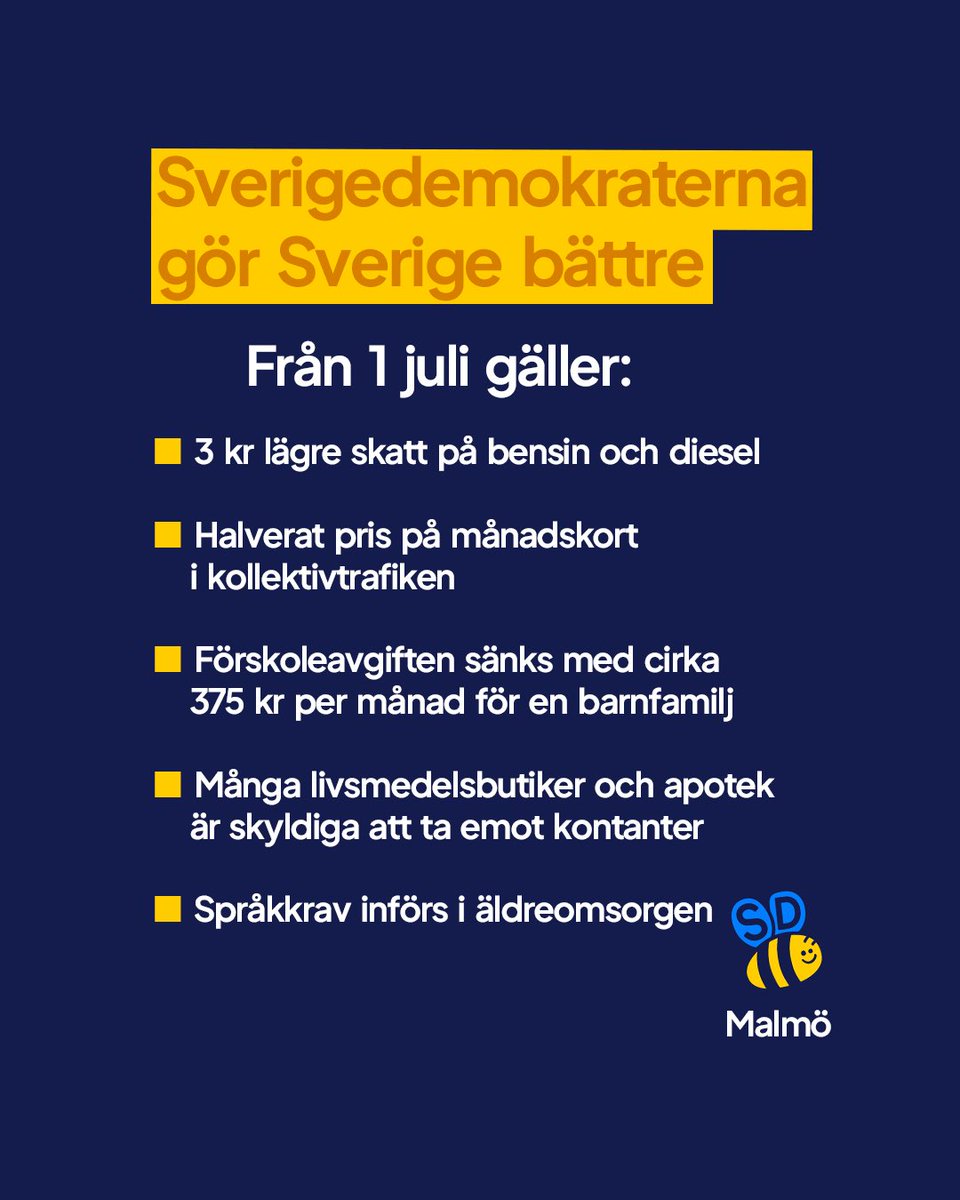 sdmalmo's tweet photo. Sverigedemokraterna gör Sverige till ett bättre land att leva i! https://t.co/8qakWIUiKb