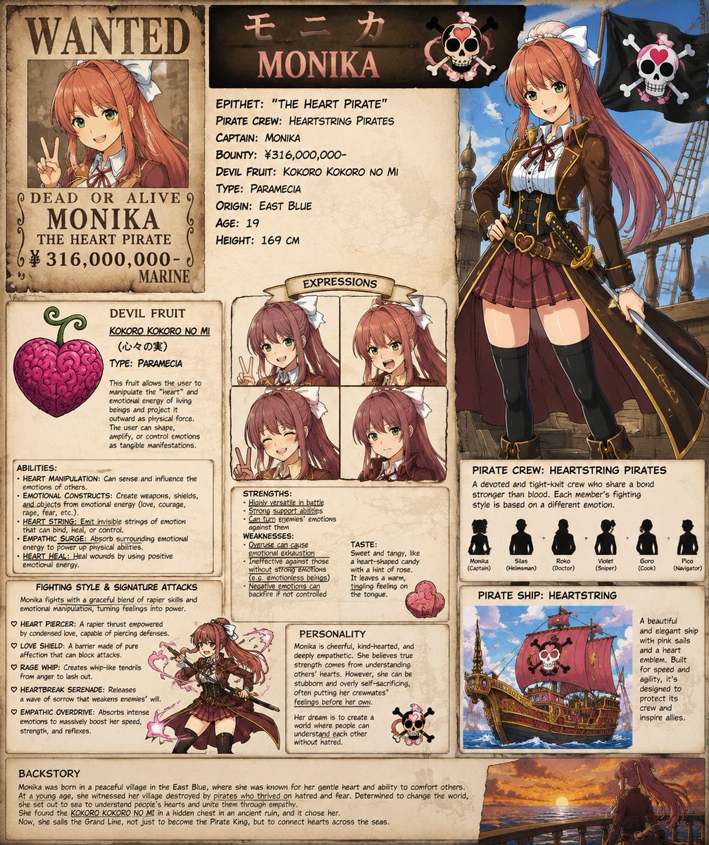 Digs3586's tweet photo. made my own one piece pirate today 🏴‍☠️
#ddlc #monika https://t.co/RvQdTI3Nge