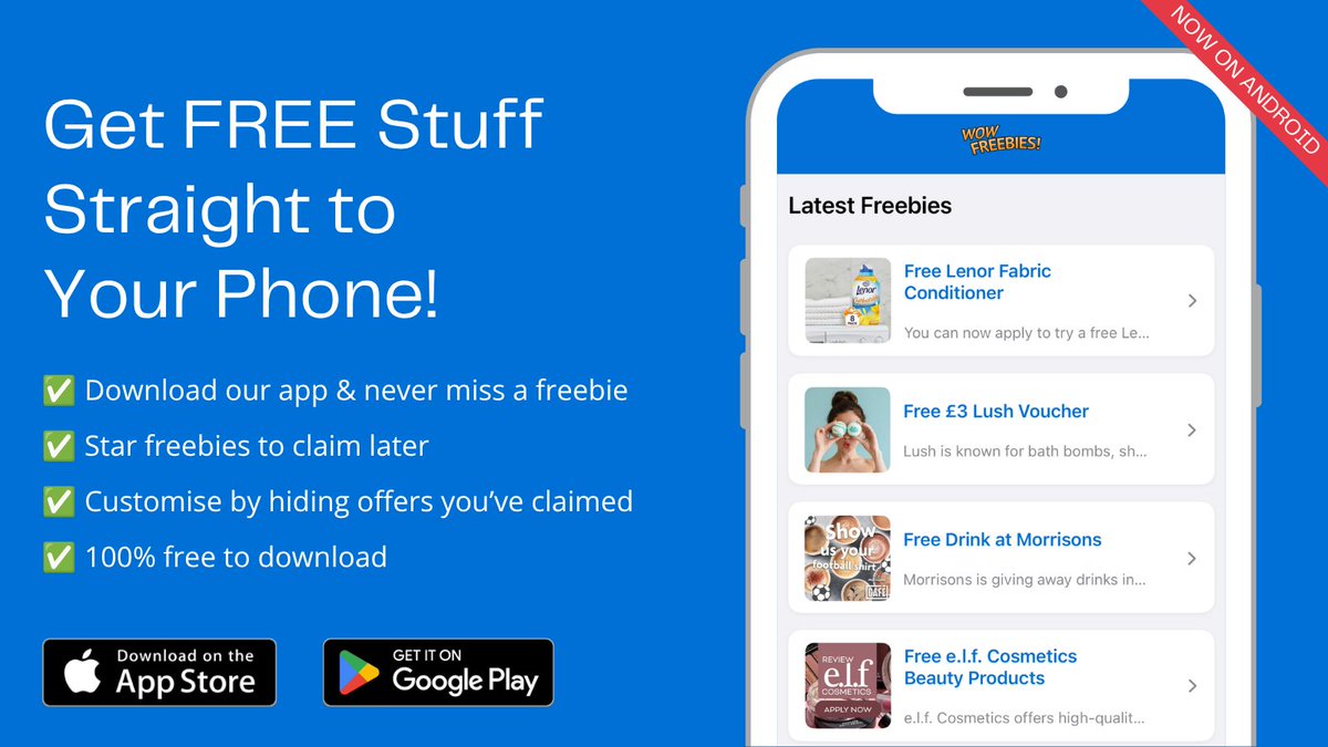 WOWFreebiesNZ's tweet photo. 🎉 Android users, this one's for you: WOW Freebies is officially on Google Play!

Get free samples, vouchers, and deals faster than ever:
📱 Hundreds of freebies in your pocket
⭐ Star favourites to grab later
👀 Hide what you've already claimed

👉🏻 https://t.co/P5oOB8RsmF https://t.co/YQHzTxNNs3