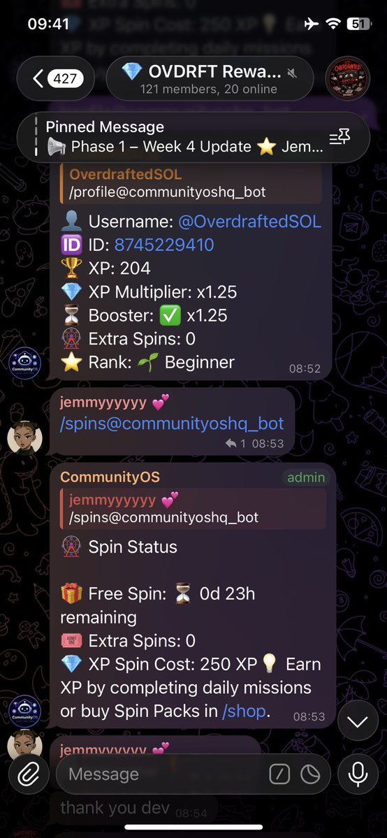 OverdraftedSOL's tweet photo. 🤝 Looking for partnerships!

Building CommunityOS for the OVDRFT ecosystem.

✅ Daily missions
🎡 Daily Lucky Wheel
🏆 XP &amp; Leaderboards
💎 XP Boosters
🎁 Reward Shop

Looking to collaborate with Solana projects, communities, and builders.

DM me if you’re interested. 🚀 https://t.co/ovKwJV5VQI
