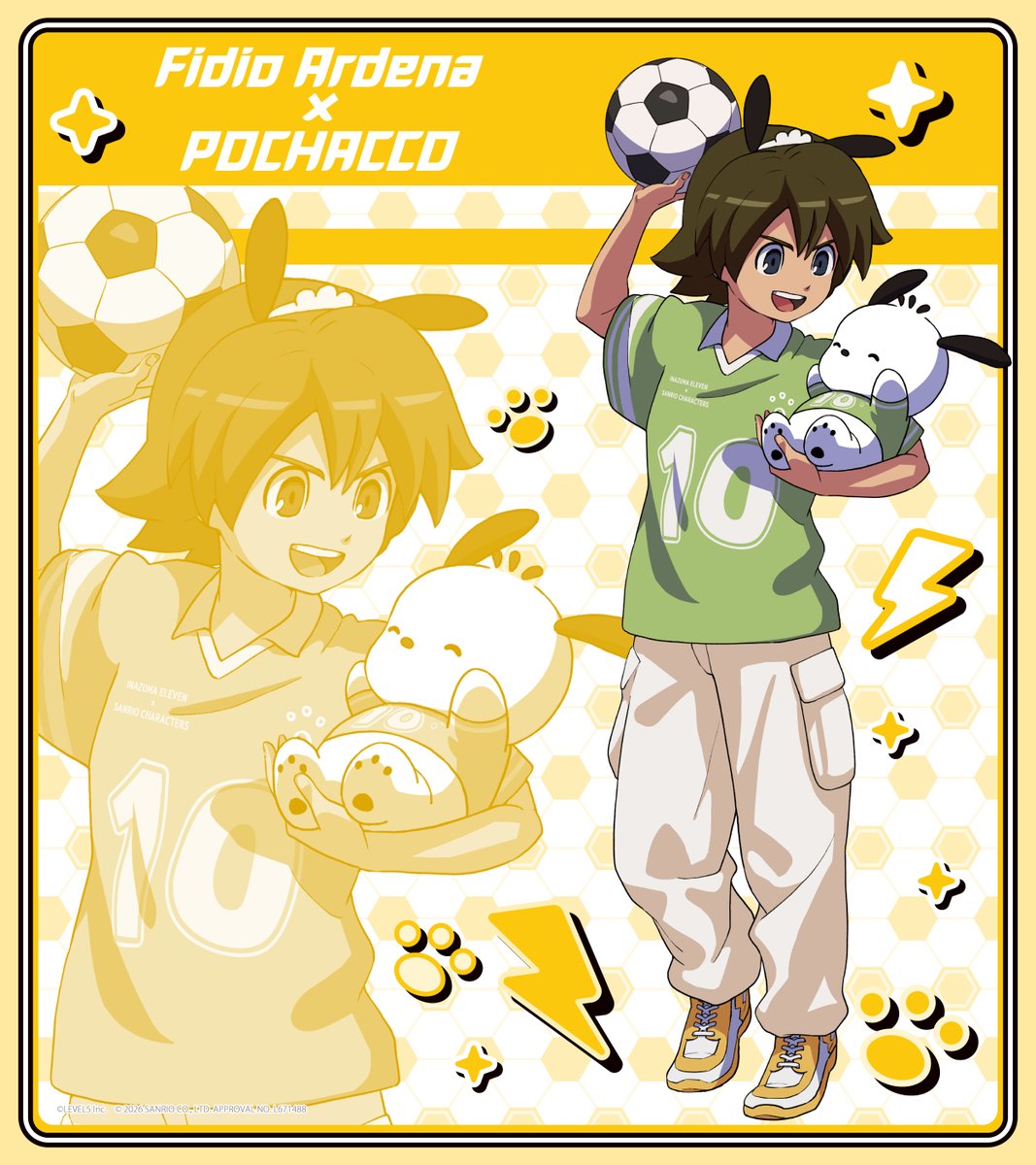 sanrioanist's tweet photo. ⚡コラボイラスト⚡
#イナズマイレブン 英雄たちのヴィクトリーロード×#サンリオキャラクターズ

⚽グラン×クロミ
⚽フィディオ・アルデナ×ポチャッコ

ただいま先行通販受付中✨

📢先行通販：～7/5(日)
https://t.co/DhCUZs3wo1
📢店頭発売：8/14(金)～

#イナイレサンリオキャラコラボ https://t.co/nQx47d9pq2