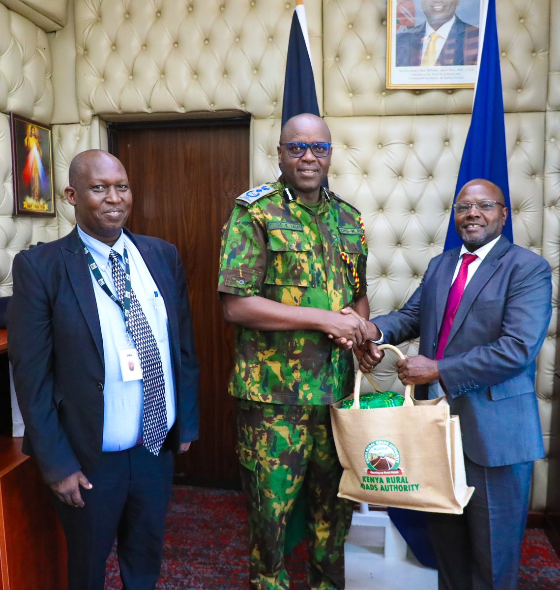 KeRRA_Ke's tweet photo. The KeRRA Director General, Eng. J.K. Magondu, together with the Deputy Director in charge of the Axle Load Control Unit, Eng. John W. Mativo, today held a meeting with the Deputy Inspector General of Police –KPS, Mr. Eliud K. Lagat, CBS.

The meeting focused on establishing a structured framework for collaboration in the management of KeRRA's four virtual weighbridges and ten mobile weighbridges across the country and the partnership aims to strengthen enforcement and ensure motorists comply with the axle load control regulations and guidelines prescribed under the Traffic Act (Cap. 403)