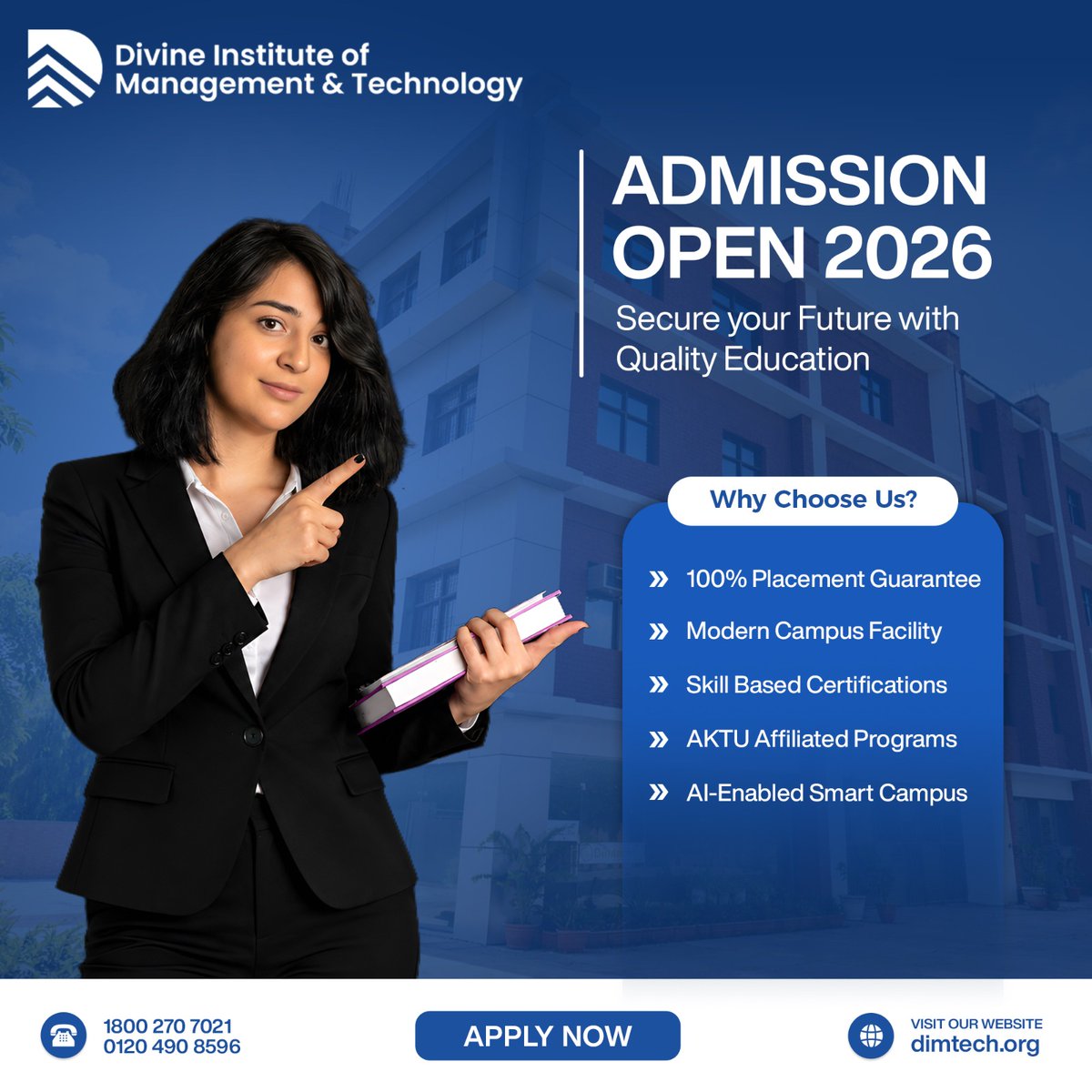 dimtechOfficial's tweet photo. Admissions Open 2026 at DIMTECH!🎓
Build your future with quality education and a 100% Placement Guarantee. 
Apply now and secure your seat today!

𝗙𝗼𝗿 𝗠𝗼𝗿𝗲 𝗜𝗻𝗳𝗼𝗿𝗺𝗮𝘁𝗶𝗼𝗻, 𝗖𝗹𝗶𝗰𝗸 𝘁𝗵𝗲 𝗹𝗶𝗻𝗸 𝗯𝗲𝗹𝗼𝘄
https://t.co/xXOkhD6B5A
1800 270 7021, 0120 490 8596 https://t.co/bGa0P2MgkQ