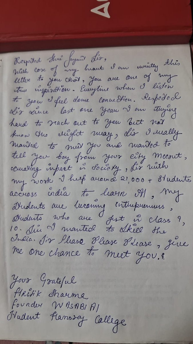 Hritik2202's tweet photo. @jayantrld sir, since last 1 year I wanted to meet you, I try with mutiple mails and so many other ways, but because of so many reasons I could not able to meet you, Sir I am 19 year old entrepreneur &amp; student from your city meerut, working on making skill youth. Sir Pls meet me. https://t.co/UDUrHfSixP