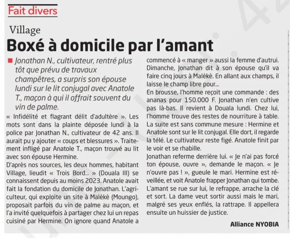 CamerounTribune's tweet photo. Une histoire rocambolesque...
#Faitdivers #Societe #Douala #CameroonTribune https://t.co/kkY3knCXys