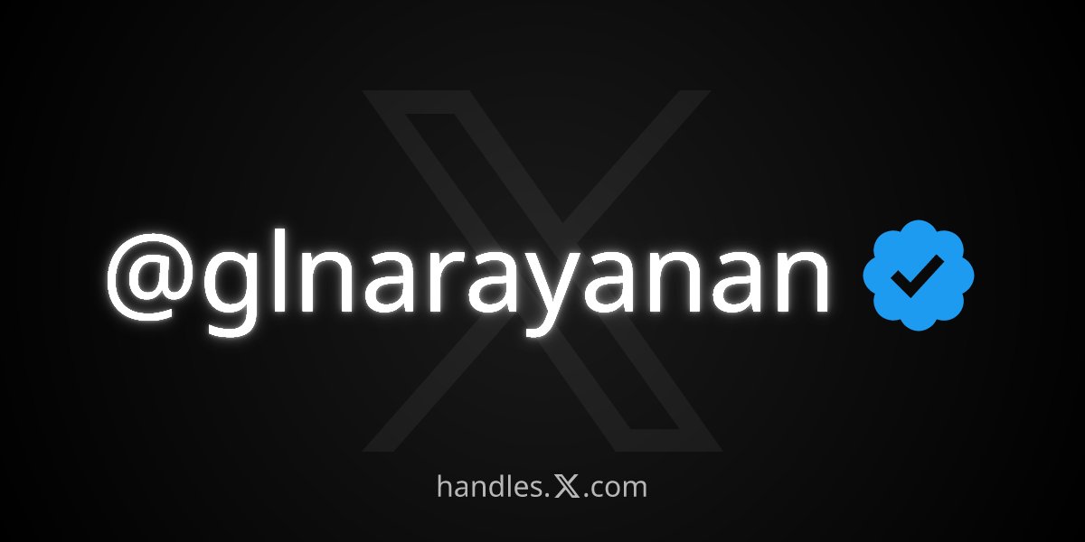 glnarayanan's tweet photo. While I had @glnarayanan on all other social media, I had to be content with _glnarayanan on X for years thanks to an inactive account that had grabbed it first.  

Finally got my preferred handle via the X Handle marketplace now! https://t.co/ws0j8Fb3fo