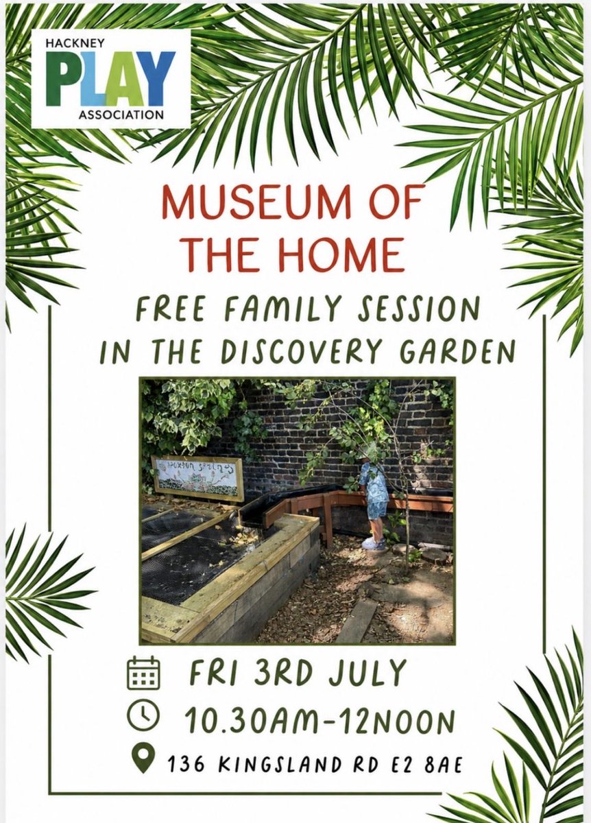 hackneyplay's tweet photo. Why not come along tomorrow with your pre school children to museum of the home, for our FREE Discovery garden interactive session. 10.30-12 noon. No need to book, just turn up and get to play with the elements, water, earth, planting, leaf art. https://t.co/rS1mSqqD1F